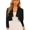 Allegra K Women's Elegant Open Front Drape 3/4 Sleeve Crop Top Bolero Shrug