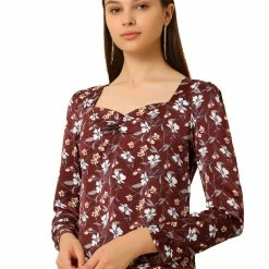 Allegra K Women's Blouse Cowl Neck Vintage Floral Long Sleeve