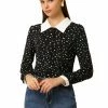 Allegra K Women's Dots Contrast Collar Button Front Top Long Sleeves Peter Pan Blouse 2 Allegra K Women's Dots Contrast Collar Button Front Top Long Sleeves Peter Pan Blouse
