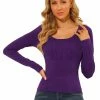 Allegra K Women's Solid Color Blouse Ruched Front Scoop Neck Long Sleeve Basic Tops