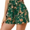 Allegra K Women's Summer Bow Tie High Waist Short Paper Bag Floral Shorts
