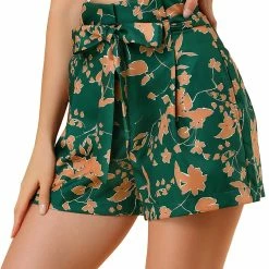 Allegra K Women's Summer Bow Tie High Waist Short Paper Bag Floral Shorts