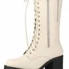 Allegra K Shoes Women's Lace Up Platform Chunky Heel Mid Calf Boots