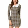 Allegra K Women's Contrast Peter Pan Collar Dresses Long Sleeve Houndstooth Plaid Dress 1 Allegra K Women's Contrast Peter Pan Collar Dresses Long Sleeve Houndstooth Plaid Dress