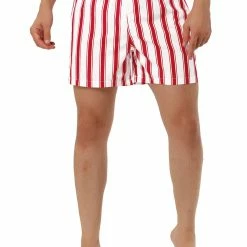 Allegra K Men's Summer Striped Mesh Lining Drawstring Waist Swim Shorts With Pockets