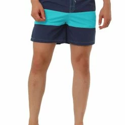 Allegra K Men's Striped Color Block Mesh Lining Swim Beach Board Shorts