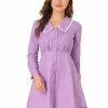 Allegra K Women's Casual Peter Pan Collar Long Sleeve Cotton Button Front Shirt Dress
