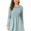 Allegra K Women's Smocked High Neck Stretch Fall Tiered Dress