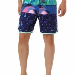 Allegra K Men's Swim Shorts Summer Contrast Color Drawstring Waist Beach Board Shorts