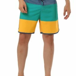 Allegra K Men's Striped Beach Shorts Color Block Swimming Drawstring Board Surfing Shorts