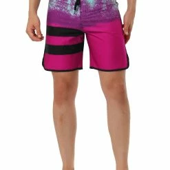 Allegra K Men's Board Shorts Summer Color Block Striped Drawstring Waist Swimwear Shorts