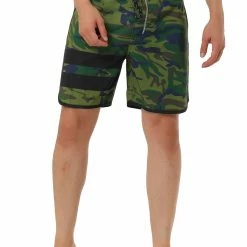 Allegra K Men's Summer Drawstring Waist Contrast Color Printed Swim Shorts