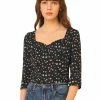 Allegra K Women's Vintage Floral Sweetheart Neck 3/4 Sleeve Chiffon Blouse Top