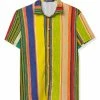 Allegra K Men's Vertical Striped Shirt Short Sleeve Button Down Hawaiian Color Block Stripes Shirts