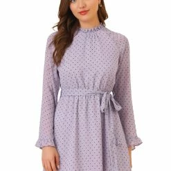 Allegra K Women's Heart Bell Sleeve Elastic Waist Ruffled Chiffon Mini Dress