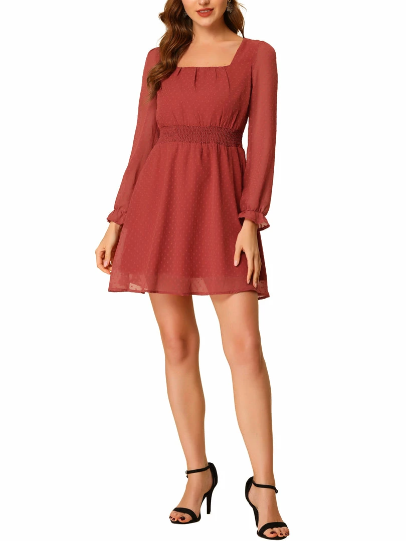 Allegra K Women's Swiss Dots Smocked Waist Semi Sheer Valentines Day Mini Dress 3 Allegra K Women's Swiss Dots Smocked Waist Semi Sheer Valentines Day Mini Dress