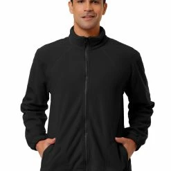 Allegra K Men's Full-Zip Fleece Jacket Long Sleeves Soft Stand Collar Winter Outdoor Coat With Pockets