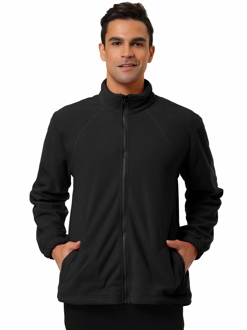 Allegra K Men's Full-Zip Fleece Jacket Long Sleeves Soft Stand Collar Winter Outdoor Coat With Pockets 3 Allegra K Men's Full-Zip Fleece Jacket Long Sleeves Soft Stand Collar Winter Outdoor Coat With Pockets