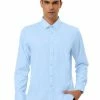 Allegra K Men's Solid Long Sleeve Shirts Button Down Point Collar Slim Fit Dress Shirts