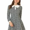 Allegra K Women's Contrast Ruffle Peter Pan Collar Dresses Button Front Floral Long Sleeve Above Knee Dress