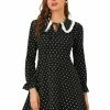Allegra K Women's Heart Peter Pan Collar Tie Neck Long Sleeve Ruffle Chiffon Dress