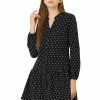 Allegra K Women's Heart Printed V Neck Babydoll Long Sleeve Button Loose Tunic Flowy Mini Dress