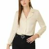 Allegra K Women's Long Sleeve Casual Button Down V Neck Blouse