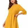 Allegra K Women's Casual Long Sleeves Keyhole Back Round Neck Ruffle Dress