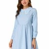 Allegra K Women's Long Sleeve Mini Lace Trim Collared Babydoll Dress