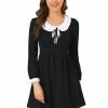 Allegra K Women's Peter Pan Collar Contrast Color Long Sleeve A-Line Mini Dress