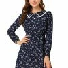 Allegra K Women's Floral Ruffle Trim Doll Collar Smocked Waist A-line Dress 2 Allegra K Women's Floral Ruffle Trim Doll Collar Smocked Waist A-line Dress