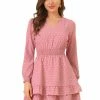 Allegra K Women's V Neck Heart Print Dresses Smocked Waist Ruffle Hem Long Sleeve Dress 2 Allegra K Women's V Neck Heart Print Dresses Smocked Waist Ruffle Hem Long Sleeve Dress