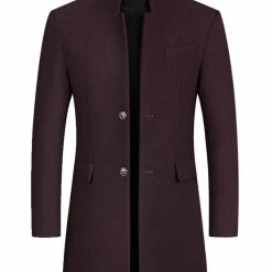 Allegra K Coats & Outerwear Men's Winter Coat Notch Lapel Single Breasted Two Button Long Outwear Jacket Overcoat