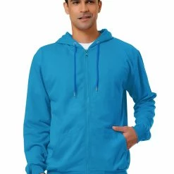 Allegra K Men's Hoodie Sweatshirt Full Zip Long Sleeves Lightweight Solid Sports Hooded Jacket