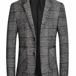 Allegra K Men's Dress Plaid Blazer Single Breasted Slim Fit Two Buttons Checked Sports Coat Suit