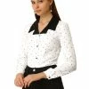 Allegra K Women's Vintage Contrast Collar Button UP Polka Dots Shirt