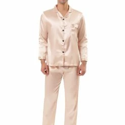 Allegra K Men's Satin Pajama Sets Long Sleeves Button Down Nightwear Sleepwears Loungewear Pjs