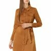Allegra K Women's Shirtdress With Belt Casual Button Front Satin Shirt Dress