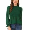 Allegra K Women's Smocked Blouse Elegant Puff Long Sleeve Ruffle Mock Neck Chiffon Peplum Top