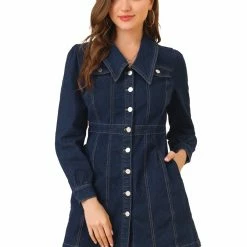 Allegra K Women's Denim Vintage Button Front Casual Mini A-Line Jean Dress