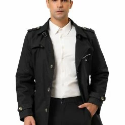 Allegra K Men's Trench Jacket Single Breasted Notch Lapel Winter Coat Overcoat