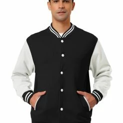 Allegra K Men's Varsity Baseball Jacket Button Down Color Block School Uniform Bomber Jackets Coats & Outerwear