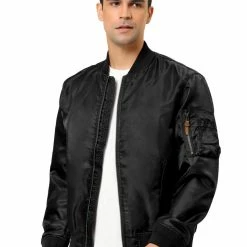 Allegra K Men's Bomber Jacket Casual Full Zipper Outwear Lightweight Flight Jackets Coat