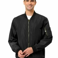 Allegra K Men's Varsity Bomber Jacket Zipper Lightweight Baseball Flight Jackets