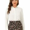 Allegra K Women's Textured Top Embroidered Collar Office Button Up Shirt