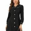 Allegra K Women's Contrast Trim Peter Pan Collar Button Front Shirtdress