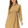 Allegra K Women's Smocked Waist A-Line Button Closure Business Casual Shirt Dress