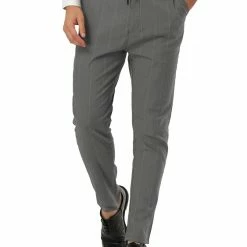 Allegra K Men's Business Striped Pants Drawstring Waist Slim Fit Dress Trousers