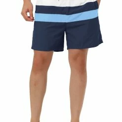 Allegra K Men's Swim Shorts Summer Striped Color Block Drawstring Waist Beach Board Shorts