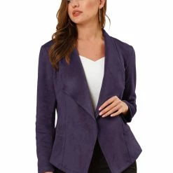 Allegra K Women's Faux Suede Jacket Open Front Lapel Draped Outwear Cardigan